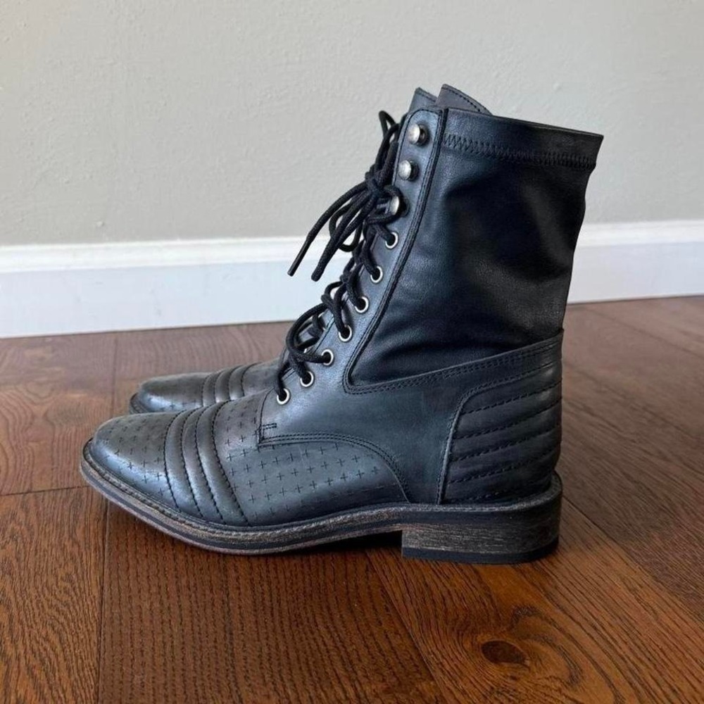 Free People Sounder Combat Boots Black Leather Size 37